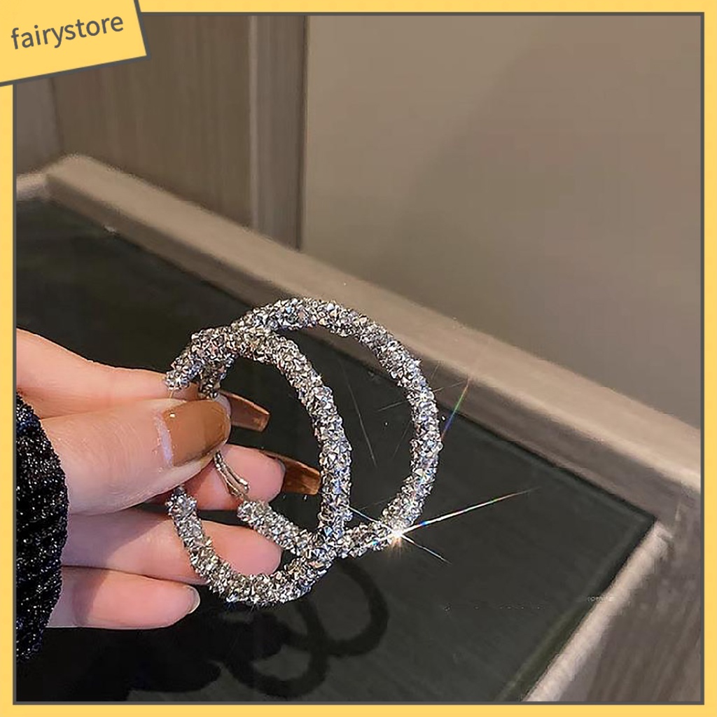 1 Đôi Bông Tai Đính Đá Lấp Lánh Thời Trang Dành Cho Nữ