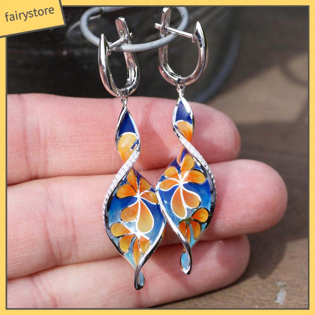 1 Đôi Bông Tai Hình Xoắn Ốc Tráng Men Lâu Trôi Phong Cách Vintage