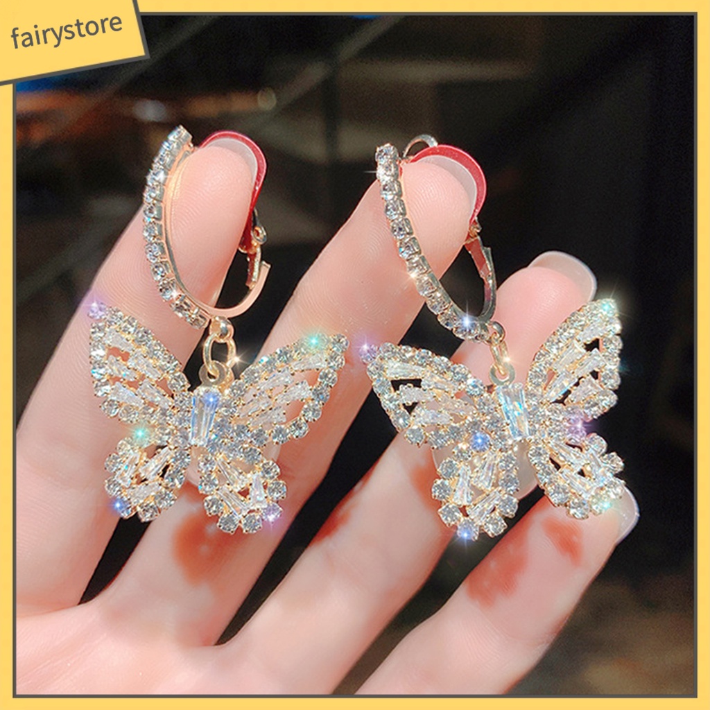 1 Đôi Bông Tai Hình Bướm Đính Đá Lấp Lánh Dành Cho Nữ