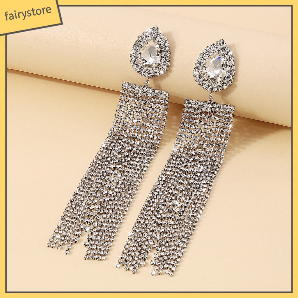 1 Đôi Bông Tai Hình Giọt Nước Dáng Dài Đính Pha Lê Giả Thời Trang