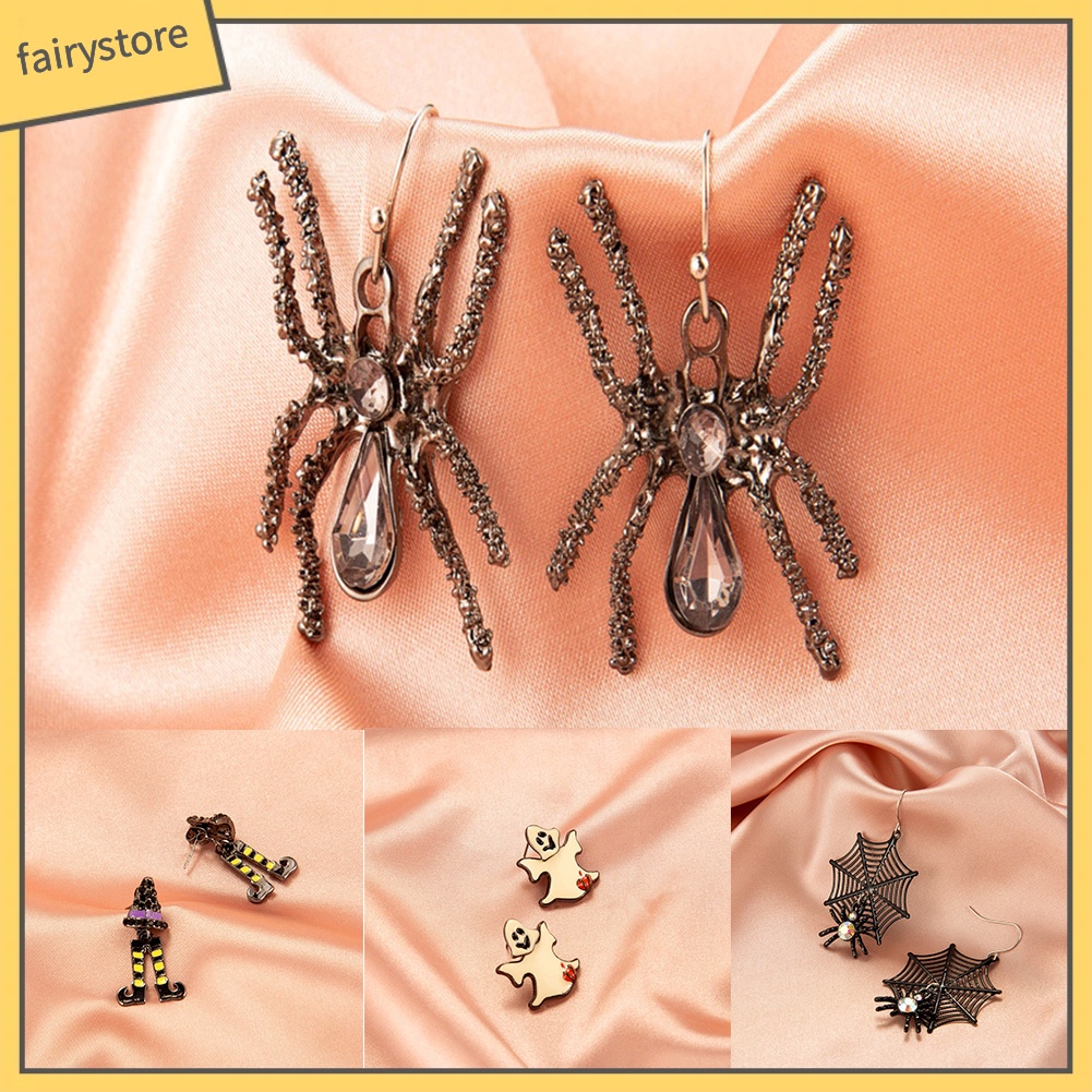 [FRO] Khuyên Tai Hình Đầu Lâu Nhện Đầu Lâu Phong Cách Gothic Halloween Vui Nhộn Cho Nữ