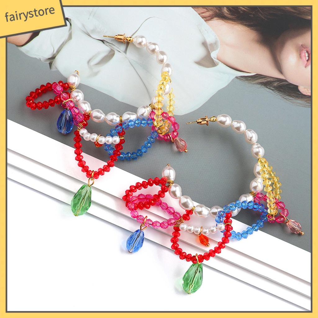 Bông Tai Dạng Vòng Phối Tua Rua Đính Hạt Ngọc Trai Nhân Tạo Thời Trang