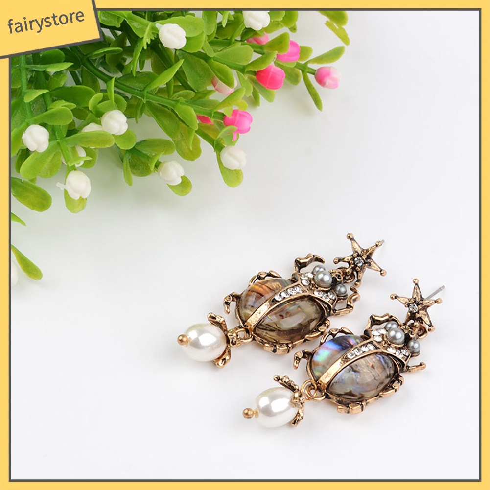 Khuyên Tai Đính Đá Ngọc Trai Nhân Tạo Hình Bọ Rùa Thời Trang Cho Nữ