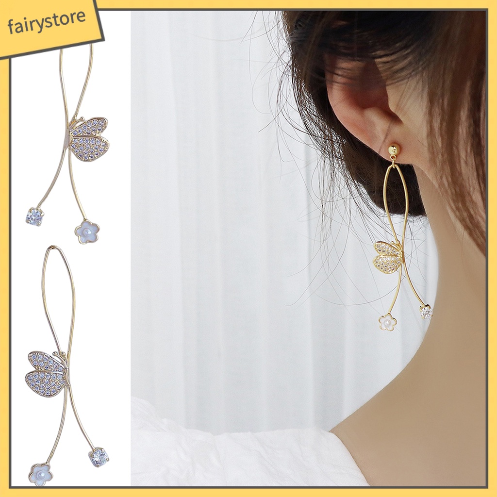 1 Đôi Bông Tai Nữ Đính Đá Ngọc Trai Nhân Tạo Hình Bướm / Chữ Thập Thời Trang