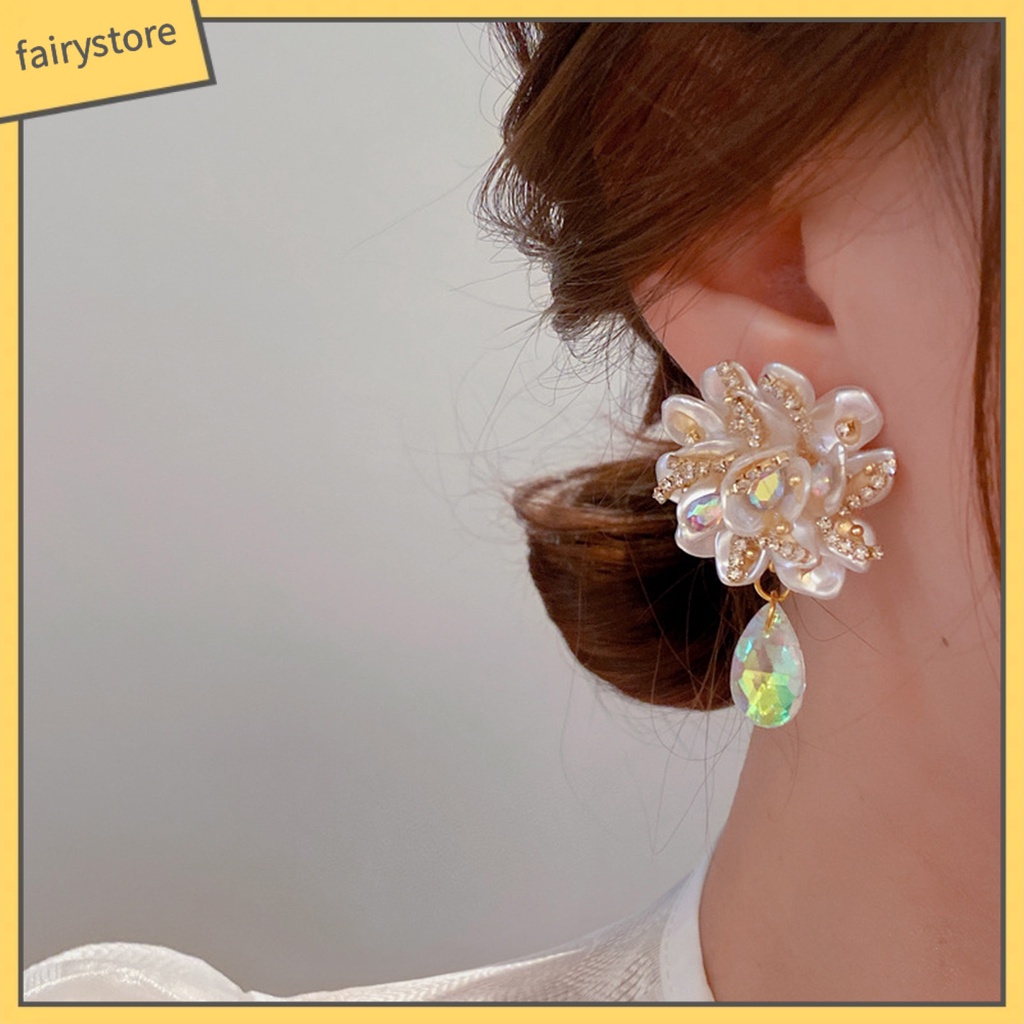 [FRO] 1 Đôi Bông Tai Thả Hình Giọt Nước Đính Kim Cương Giả Lấp Lánh Chống Mài Mòn Trang Trí Thời Trang