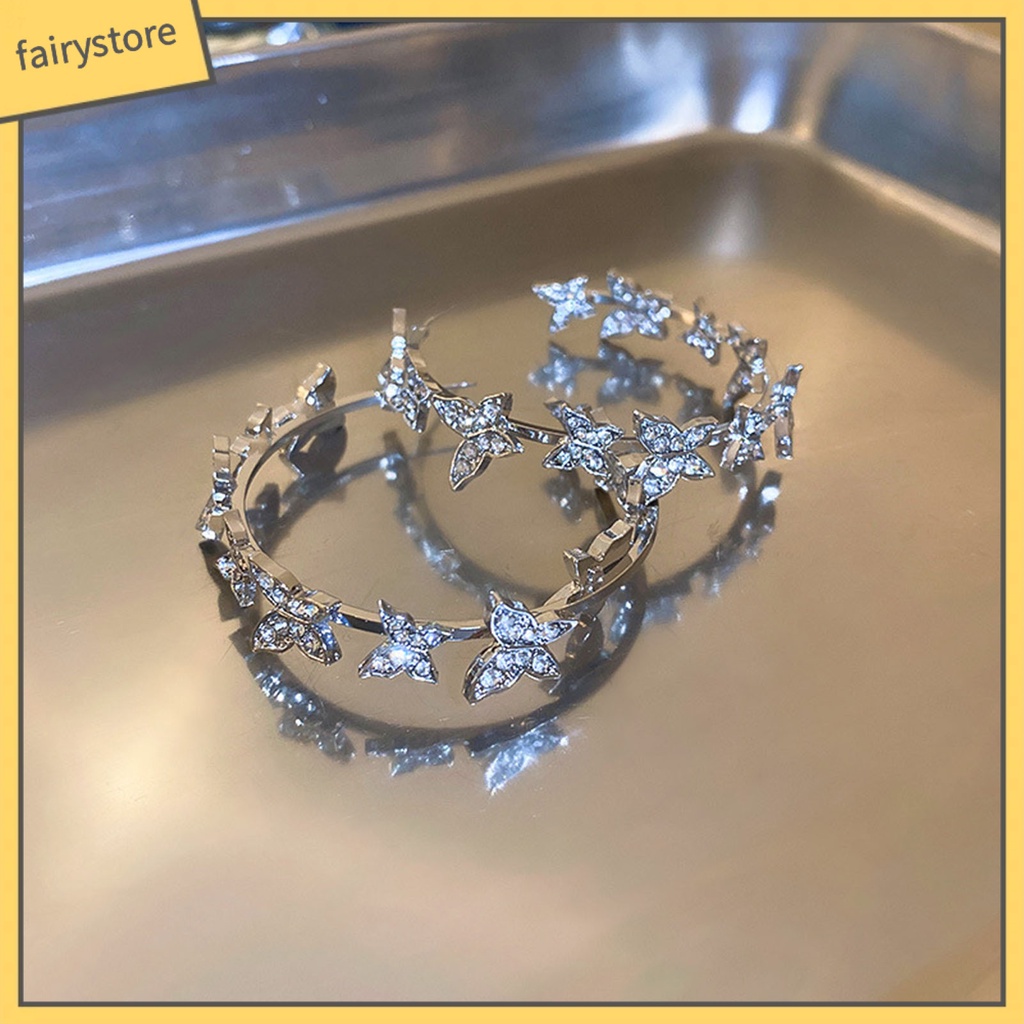 1 Đôi Bông Tai Tròn Đính Đá Thời Trang Dành Cho Nữ