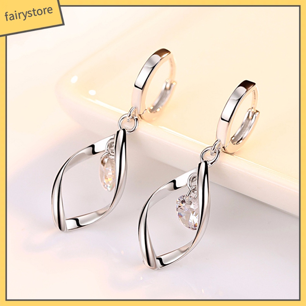 Khuyên Tai Vòng Xoắn Dài Đính Đá Zircon Hình Trái Tim Thanh Lịch Cho Nữ