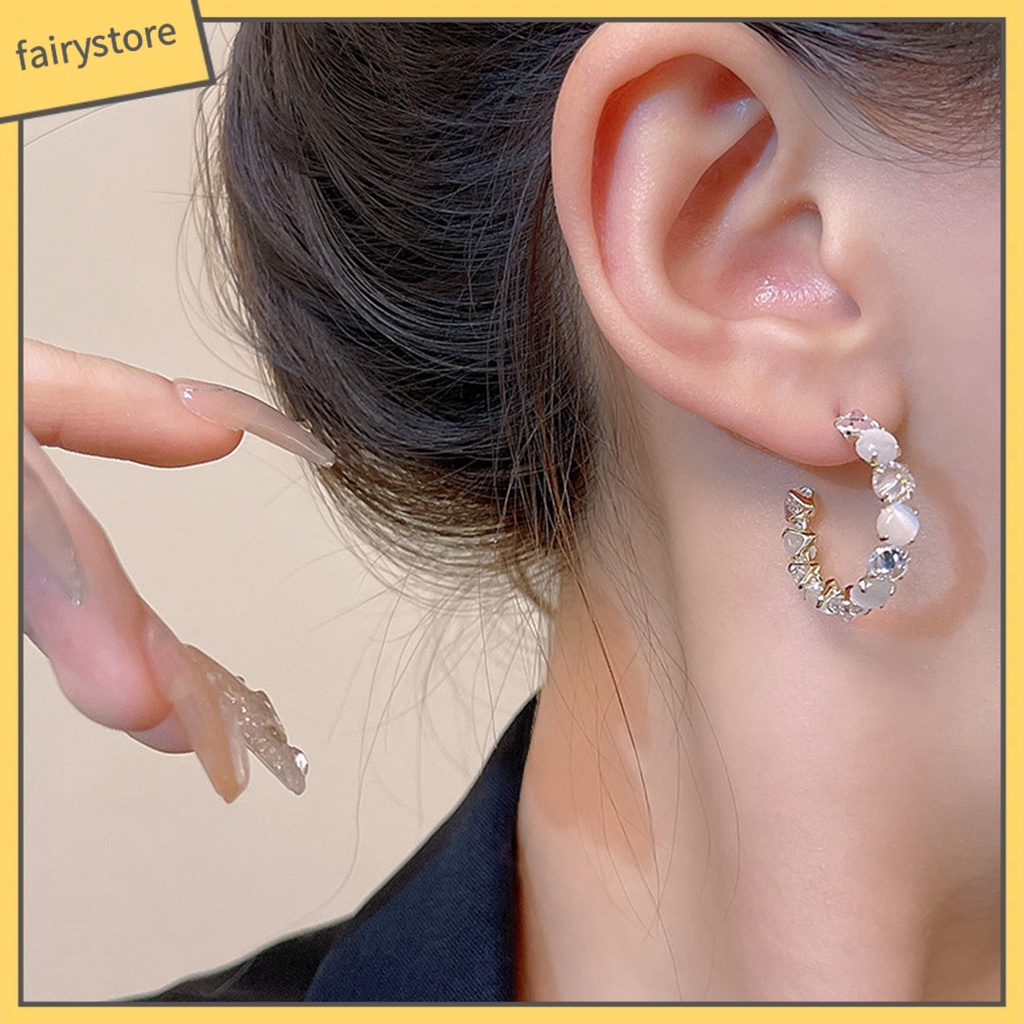 1 Đôi Bông Tai Tròn Đính Đá Zircon Thời Trang Hàn Quốc Dành Cho Nữ