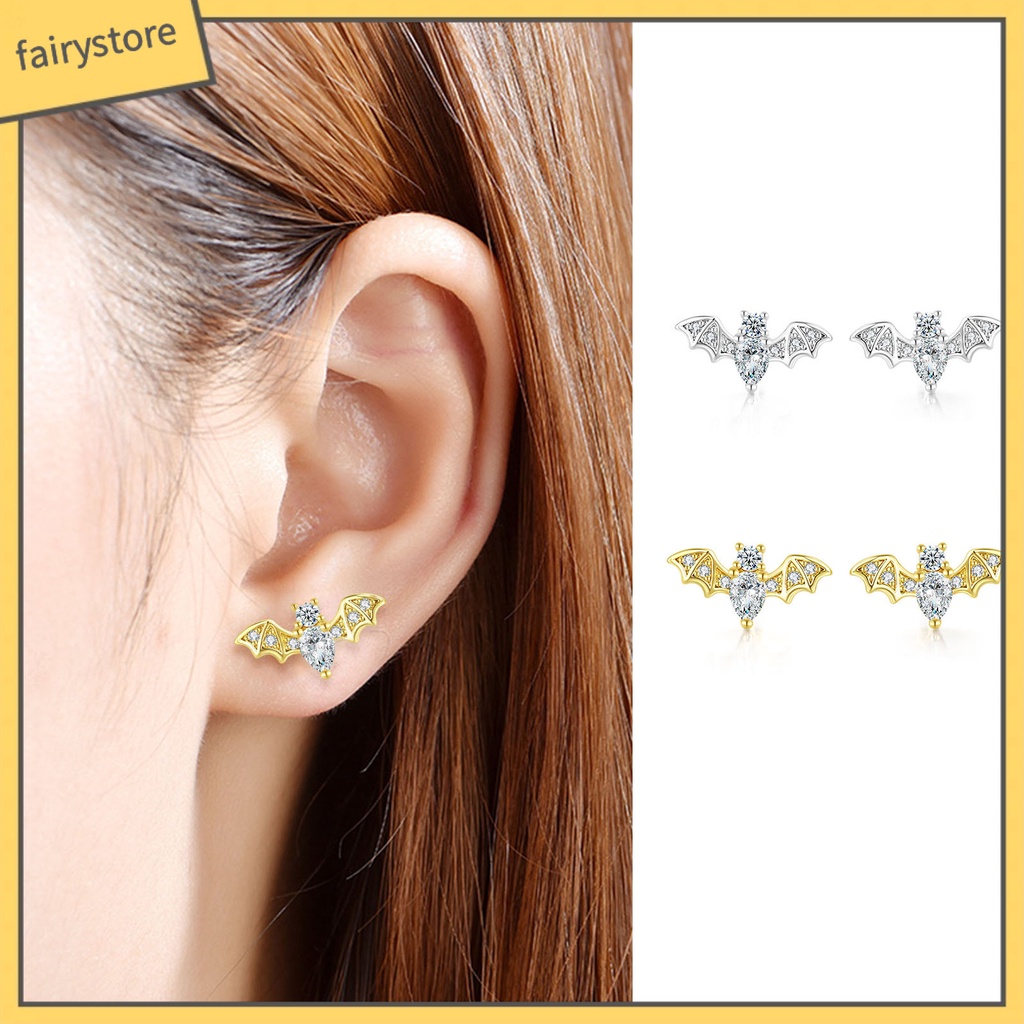 1 Đôi Bông Tai Hình Dơi Đính Đá Zircon Dễ Thương
