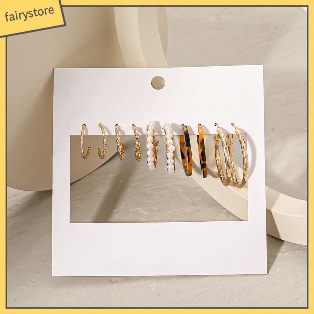 1 Bộ Bông Tai Tròn Đính Đá &amp; Ngọc Trai Nhân Tạo Cho Nữ