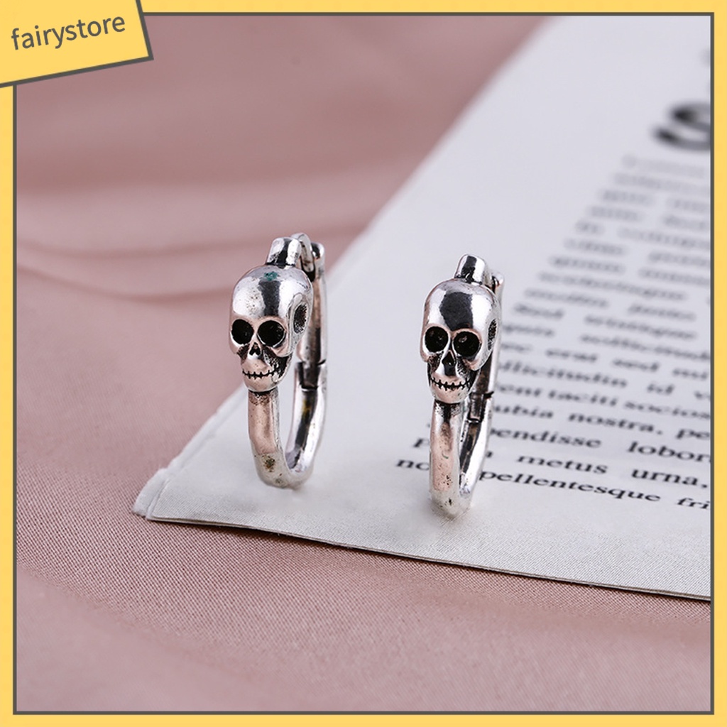 1 Khuyên Tai Tròn Hình Đầu Lâu Phong Cách Hip Hop Punk Cá Tính Dành Cho Nữ