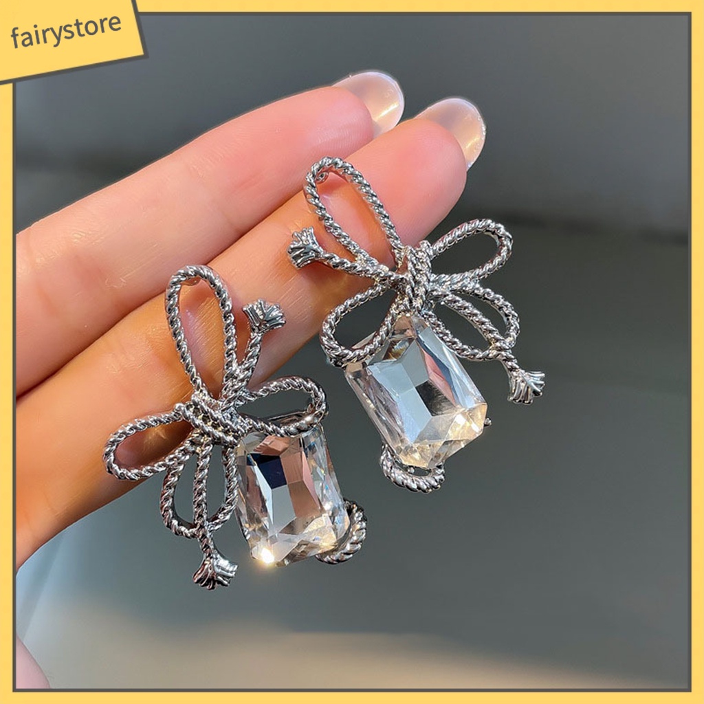 1 Đôi Bông Tai Hình Nơ Lớn Bằng Hợp Kim Lấp Lánh Thanh Lịch Dành Cho Nữ