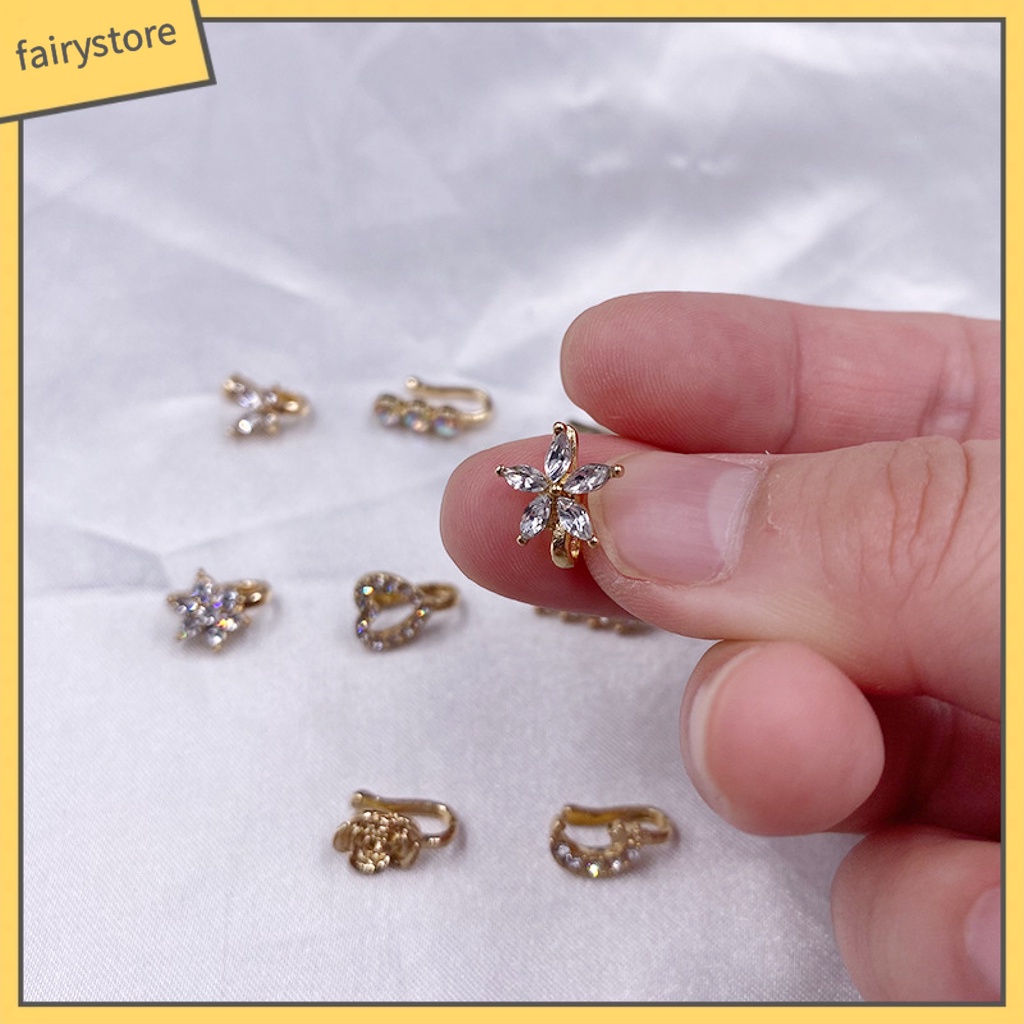 [FRO] Set 9 Khuyên Mũi Đính Kim Cương Giả Hình Xương / Mặt Trăng / Bông Hoa Không Cần