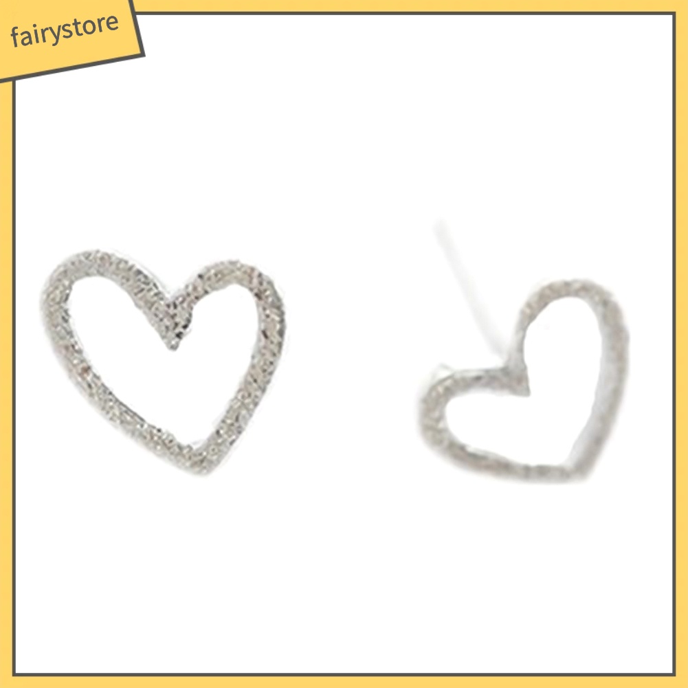 Bông Tai Mạ Bạc Hình Trái Tim Rỗng Cho Nữ