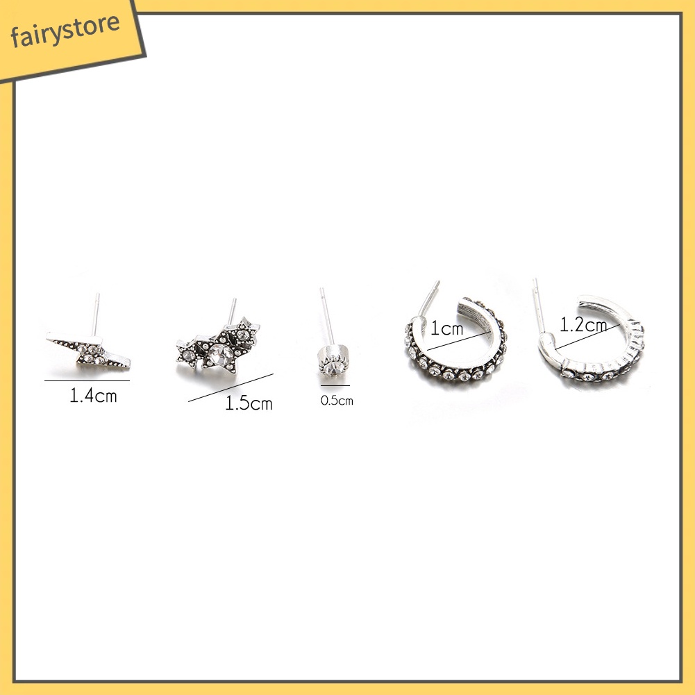 Set 5 Đôi Bông Tai Ngôi Sao Đính Đá Thời Trang Cho Nữ