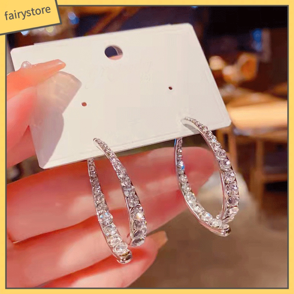 1 Đôi Bông Tai Hình Chữ Thập Đính Đá Lấp Lánh Thời Trang Dự Tiệc