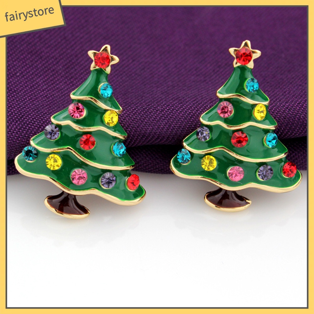 Bông Tai Hình Cây Thông Giáng Sinh Đính Đá Nhiều Màu Sắc Thời Trang