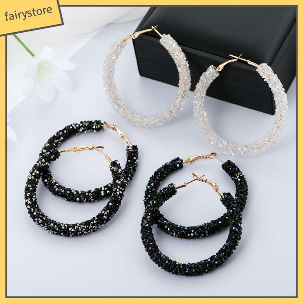 Đôi Bông Tai Khoen Tròn Đính Đá Thời Trang Cho Nữ