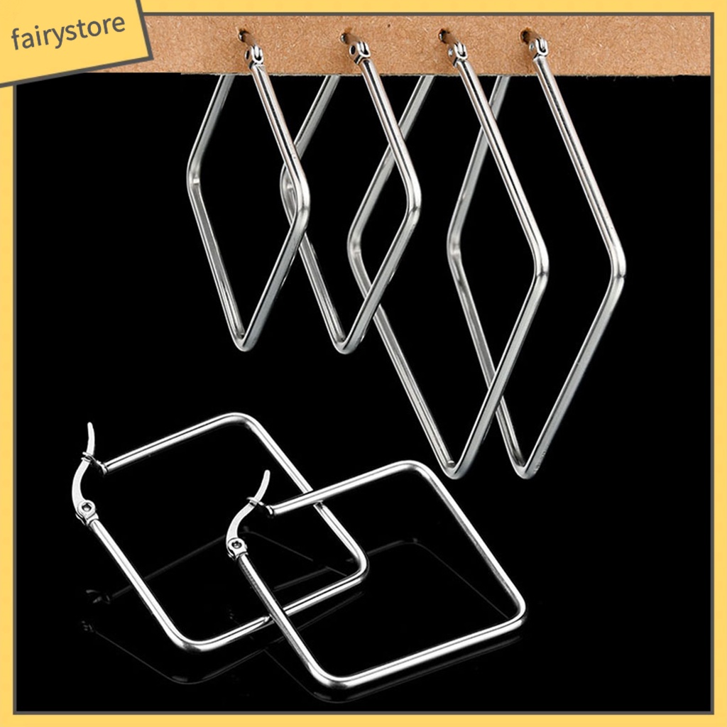 Khuyên Tai Móc Hình Vuông / Tròn Bằng Thép Không Gỉ