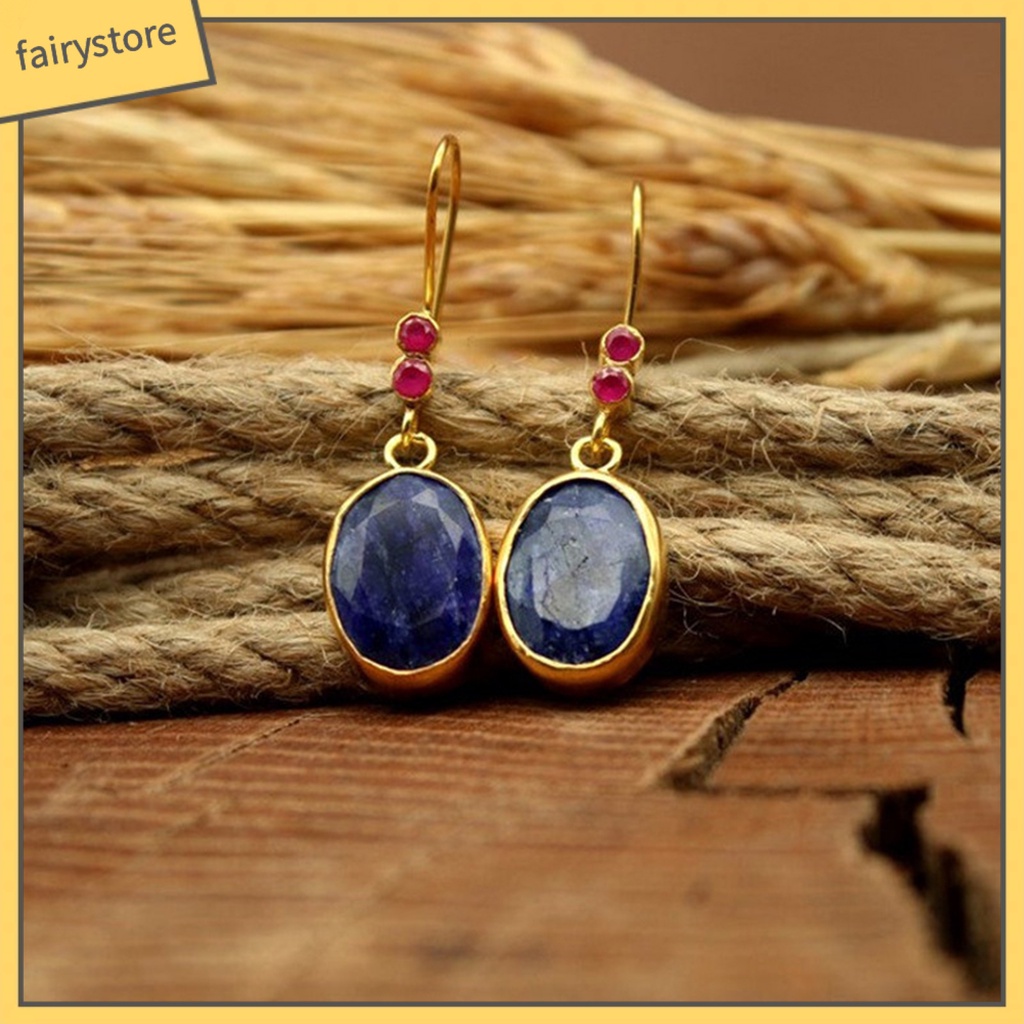 1 Đôi Bông Tai Hình Oval Đính Đá Phong Cách Bohemian Cổ Điển Dành Cho Nữ