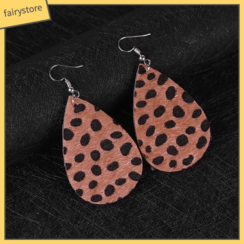 Bông Tai Giả Da Hình Giọt Nước Họa Tiết Da Báo Thời Trang Dành Cho Nữ