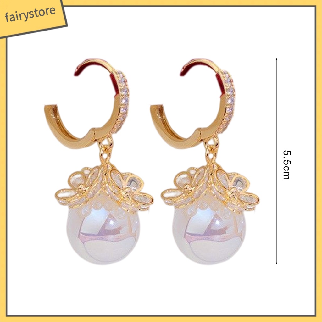 1 Đôi Bông Tai Hợp Kim Dáng Dài Đính Đá Ngọc Trai Giả Trang Nhã Dành Cho Nữ