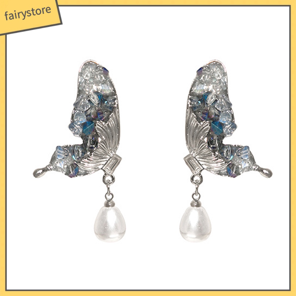 1 Đôi Bông Tai Hình Học Họa Tiết Bướm Đính Đá Sáng Bóng Sang Trọng