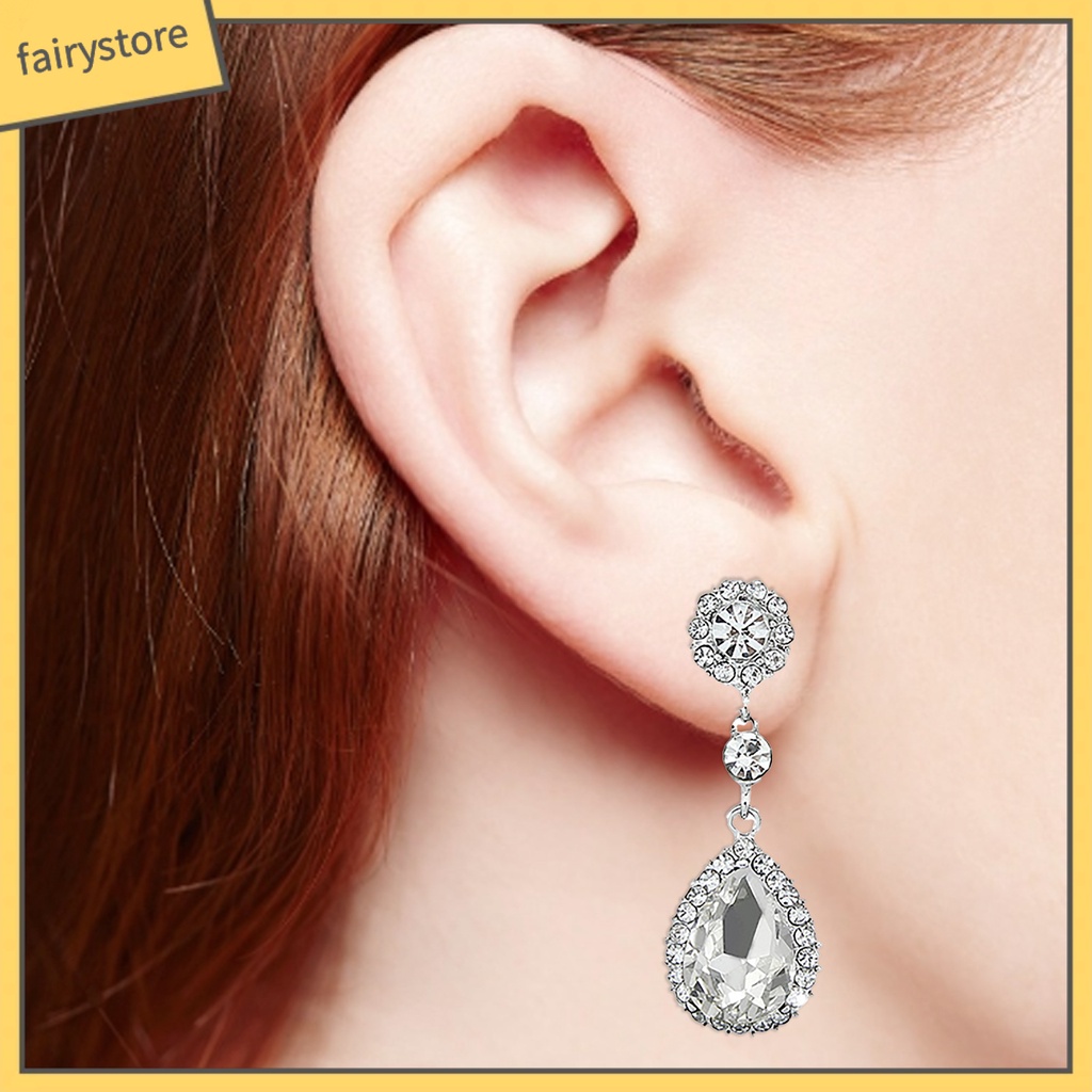 Bông Tai Giọt Nước Đính Đá Sang Trọng Cho Nữ