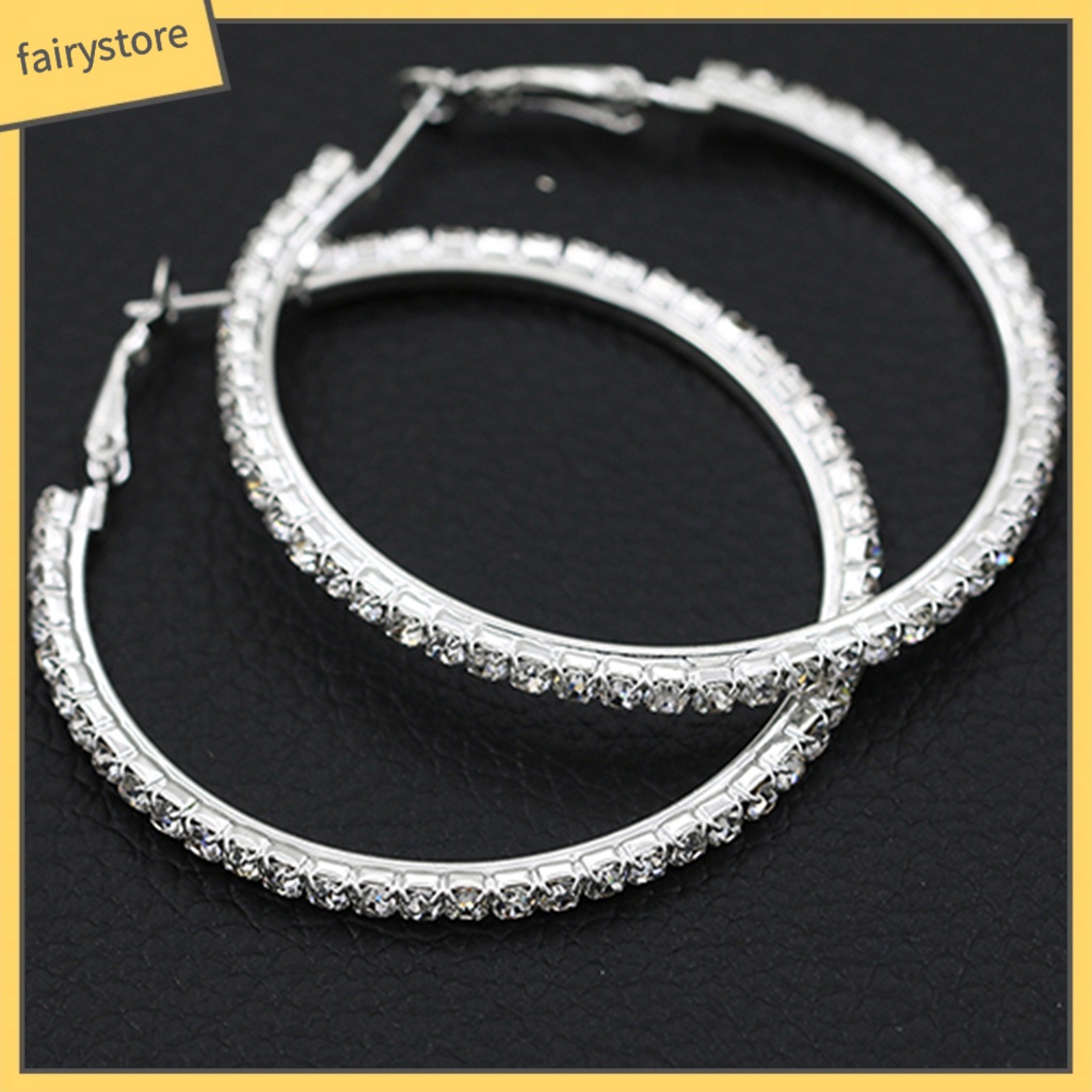 1 Đôi Bông Tai Hình Tròn Lớn Bằng Hợp Kim Đính Đá Dành Cho Nữ Sinh Nhật Kỷ Niệm