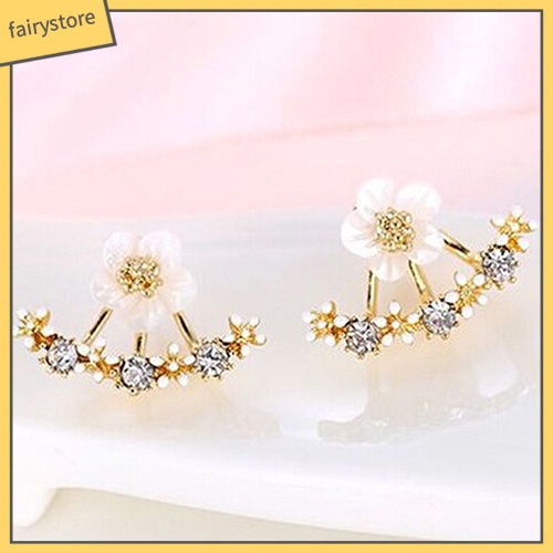 Bông Tai Hình Hoa Bằng Đồng Đính Đá Zircon Phong Cách Hàn Quốc Cho Nữ