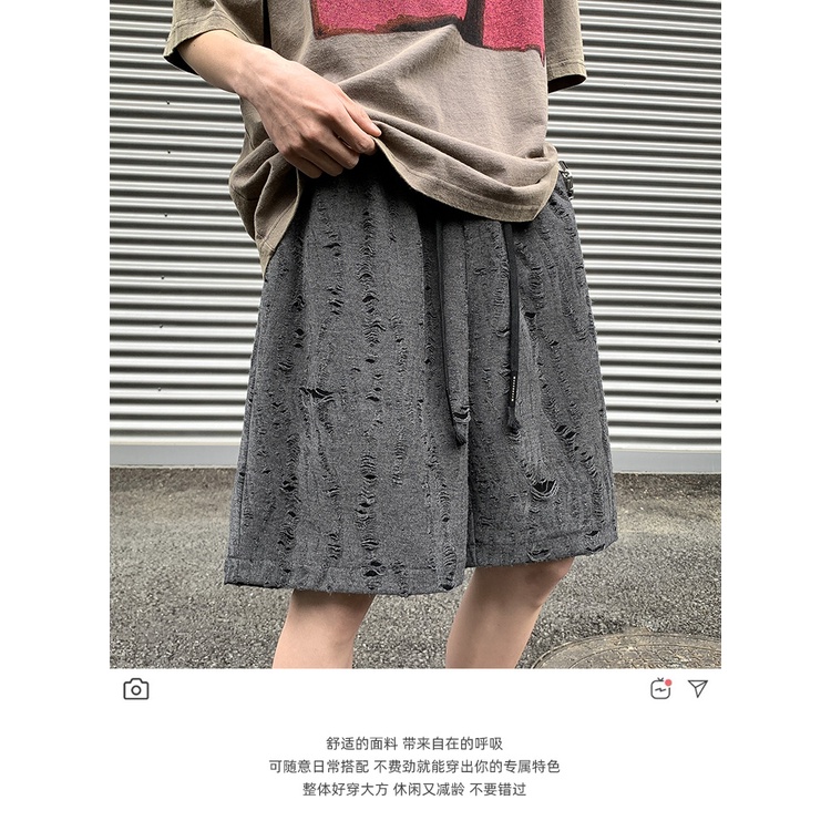 Quần Short Rách Dáng Rộng Phong Cách Retro Mỹ Thời Trang Mùa Hè Cho Nam