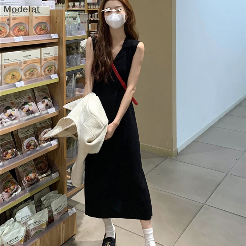 Mfc Đầm Midi Không Tay Màu Trơn Phong Cách Hàn Quốc Cho Nữ