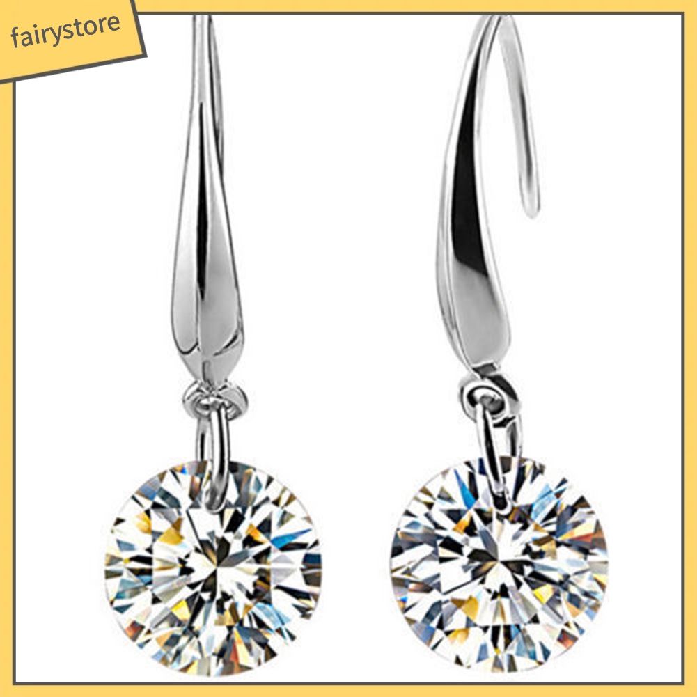 Khuyên Tai Tròn Mạ Bạc Đính Đá Zircon Thanh Lịch Thời Trang Cho Nữ