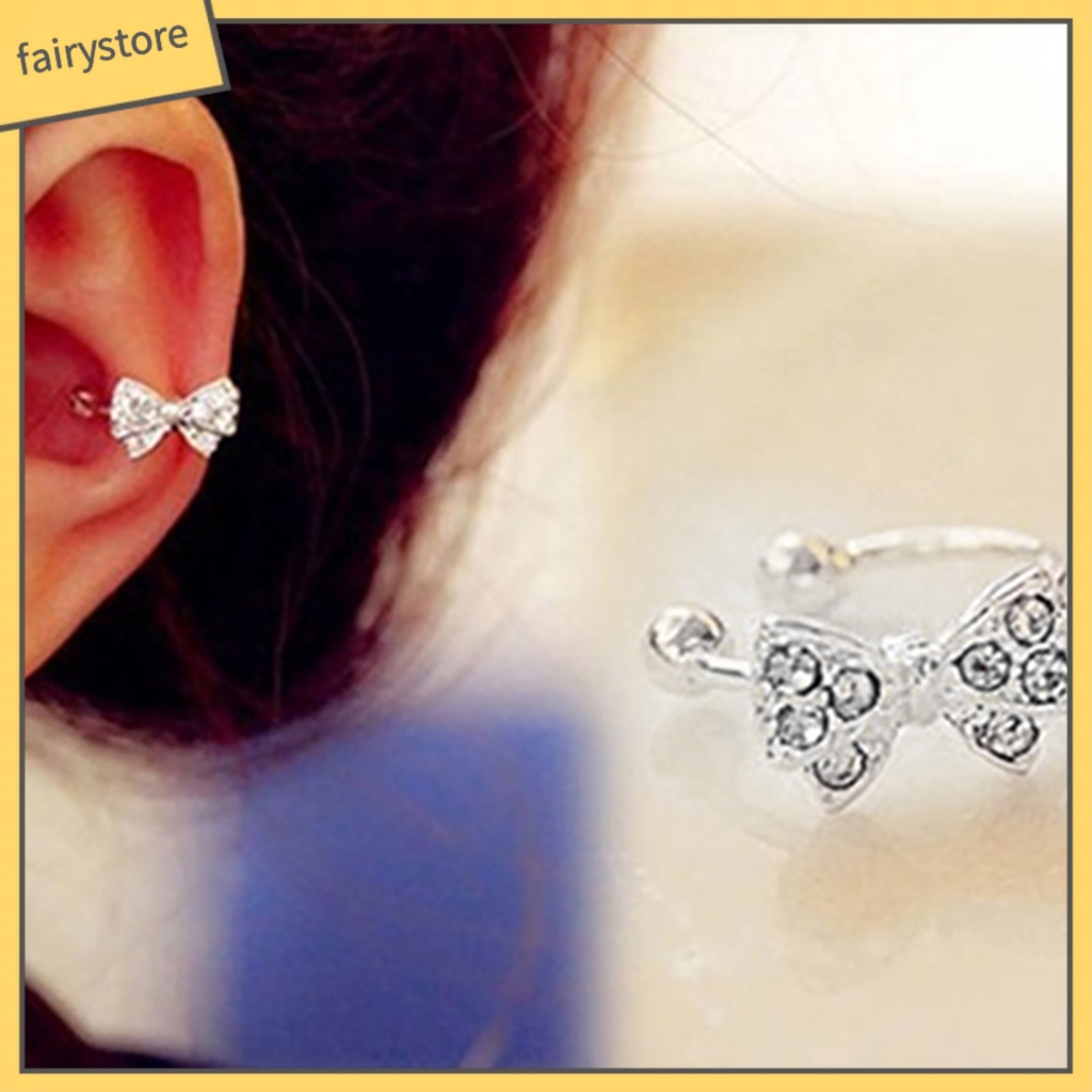 1 Khuyên Kẹp Vành Tai Hình Nơ Đính Đá Pha Lê Bằng Hợp Kim Thời Trang Cho Nữ