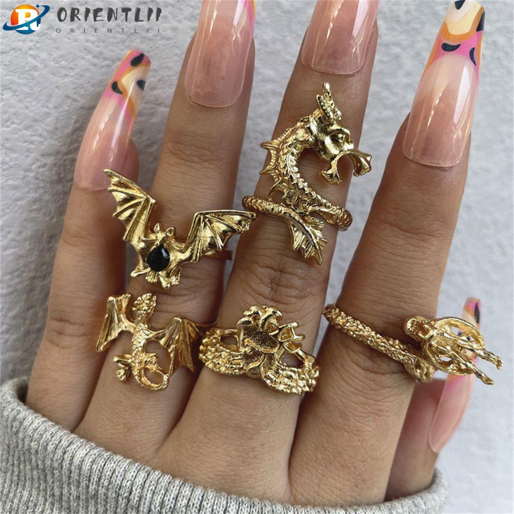 Bộ 5 Nhẫn Đeo Đốt Ngón Tay Hình Dơi Phong Cách Gothic Punk Cho Nữ