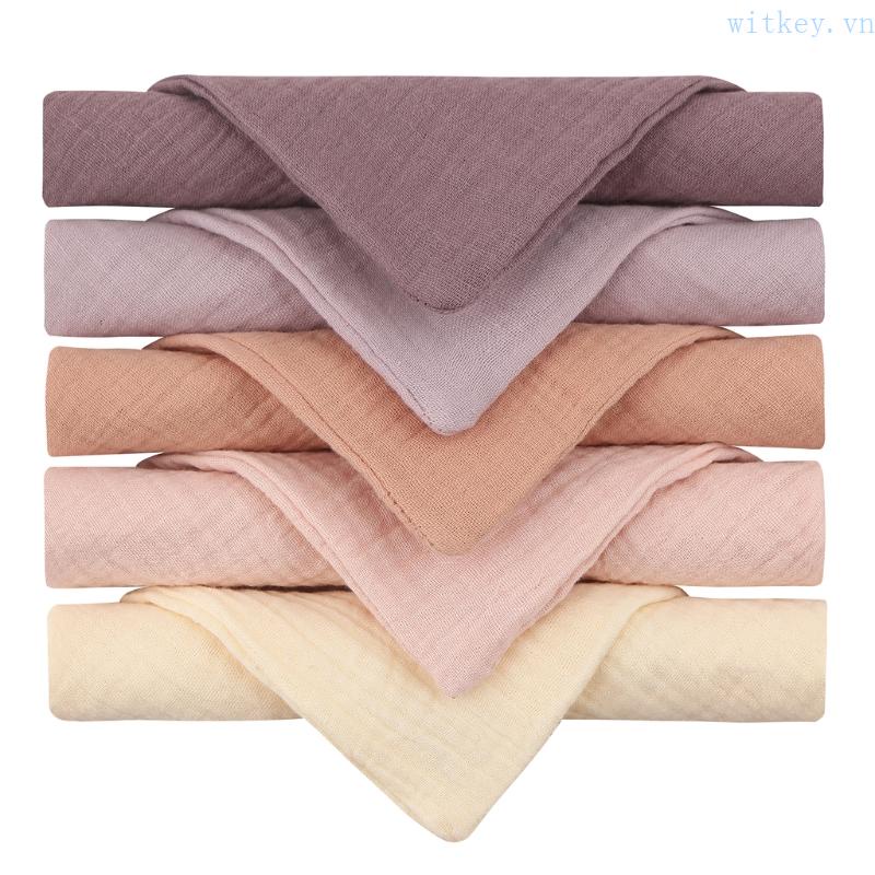 Set 5 Khăn Lau Mặt / Yếm Ăn Bằng Vải Gạc Cotton Phong Cách Muslin Dành Cho Bé Trai Và Bé Gái