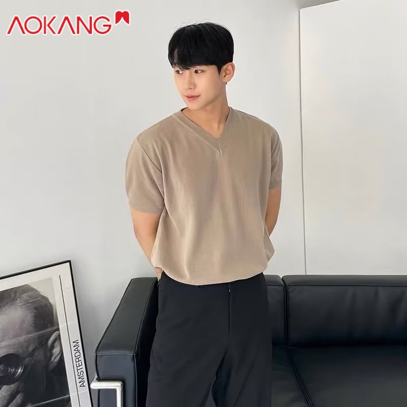 Áo Thun Tay Ngắn Cổ Chữ V Màu Trơn Thời Trang Mùa Hè Cho Nam