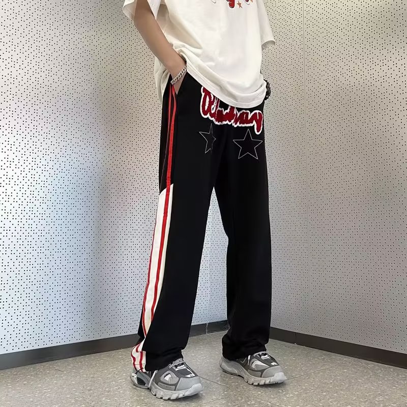 Quần Thể Thao Ống Đứng Kẻ Sọc Thêu Họa Tiết Phong Cách Đường Phố Mỹ Thời Trang Mùa Hè Cho Nam