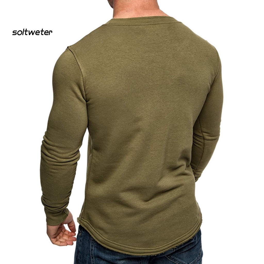 Áo Thun Tay Dài Cổ Tròn Màu Sắc Đơn Giản Thời Trang Mùa Thu Cho Nam