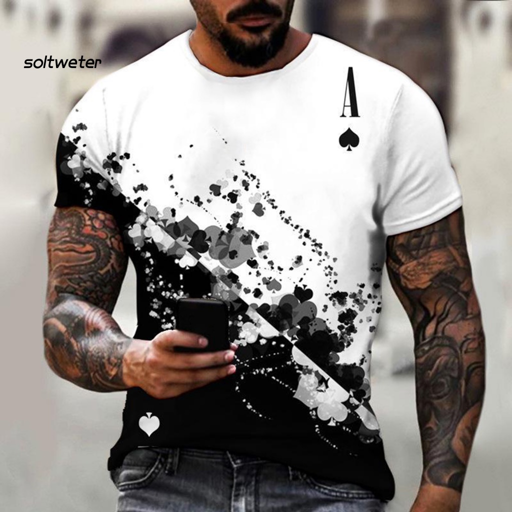 Áo Thun Mỏng Tay Ngắn Cổ Tròn In Hình Lá Bài Poker Đơn Giản Cho Nam