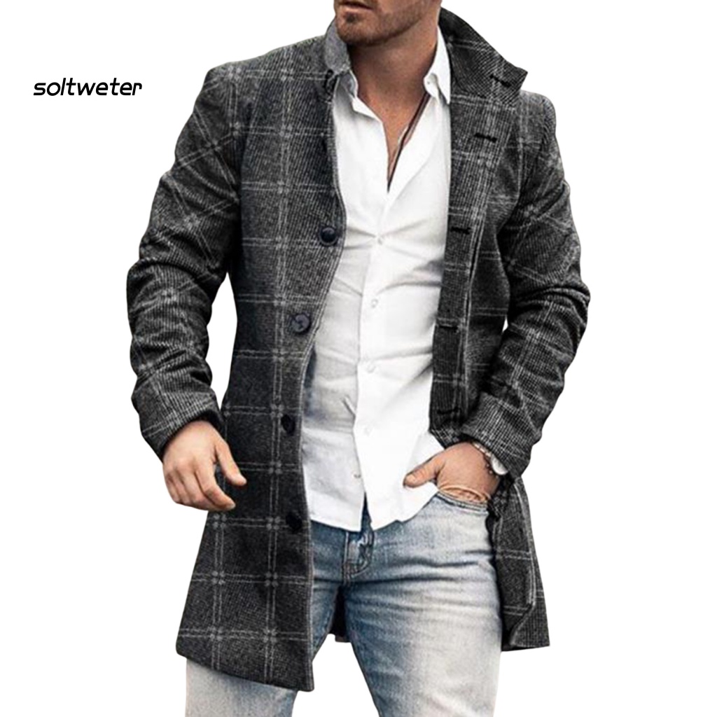 Áo Khoác Nam Dài Tay Cổ Bẻ Họa Tiết Kẻ Sọc Một Hàng Nút Thời Trang Đường Phố