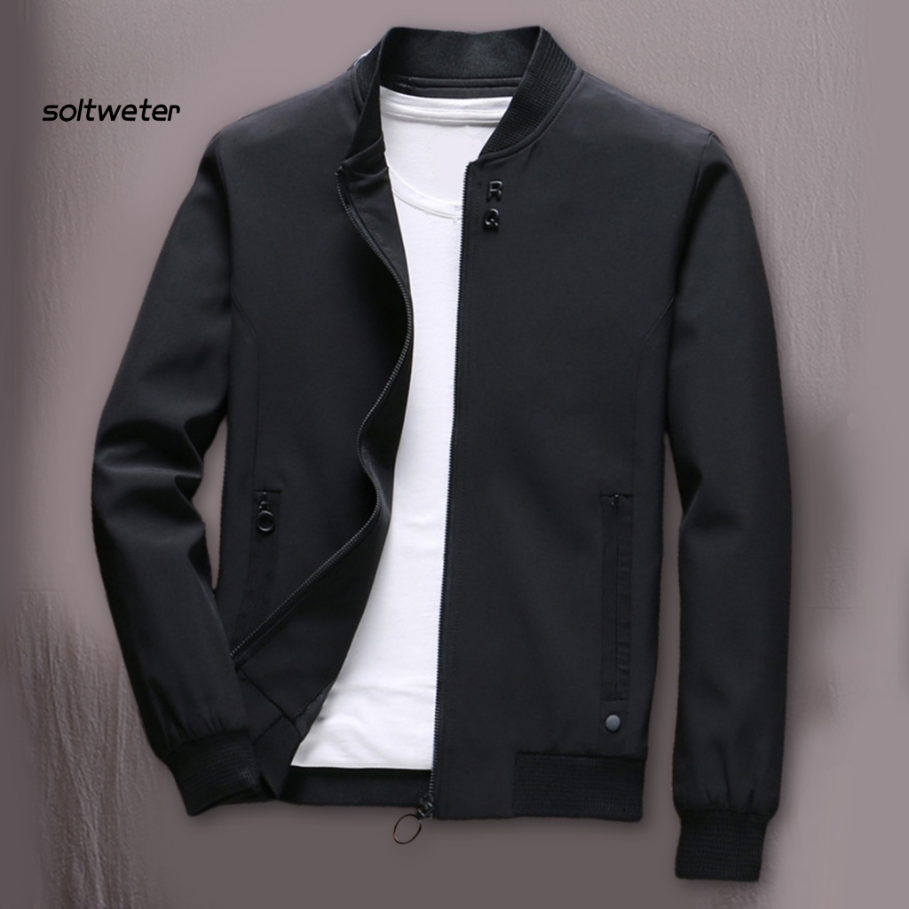 Áo Khoác Bóng Chày Cổ Đứng Tay Dài Màu Trơn Dáng Ôm Thời Trang Mùa Thu Cho Nam