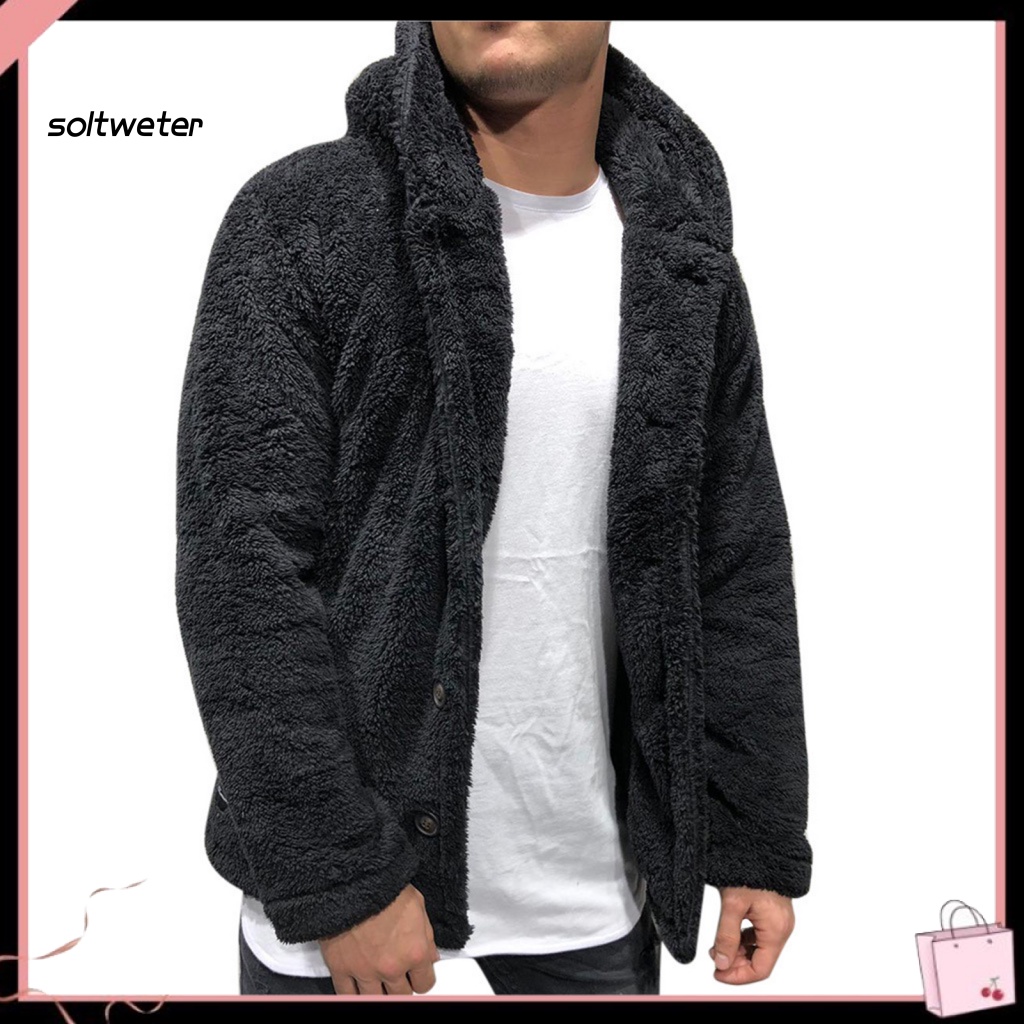 St Áo Khoác Mùa Đông Mềm Mại Có Mũ Trùm Màu Trơn Cài Nút Dày Dặn Có Khóa Cài Cho Nam Mặ