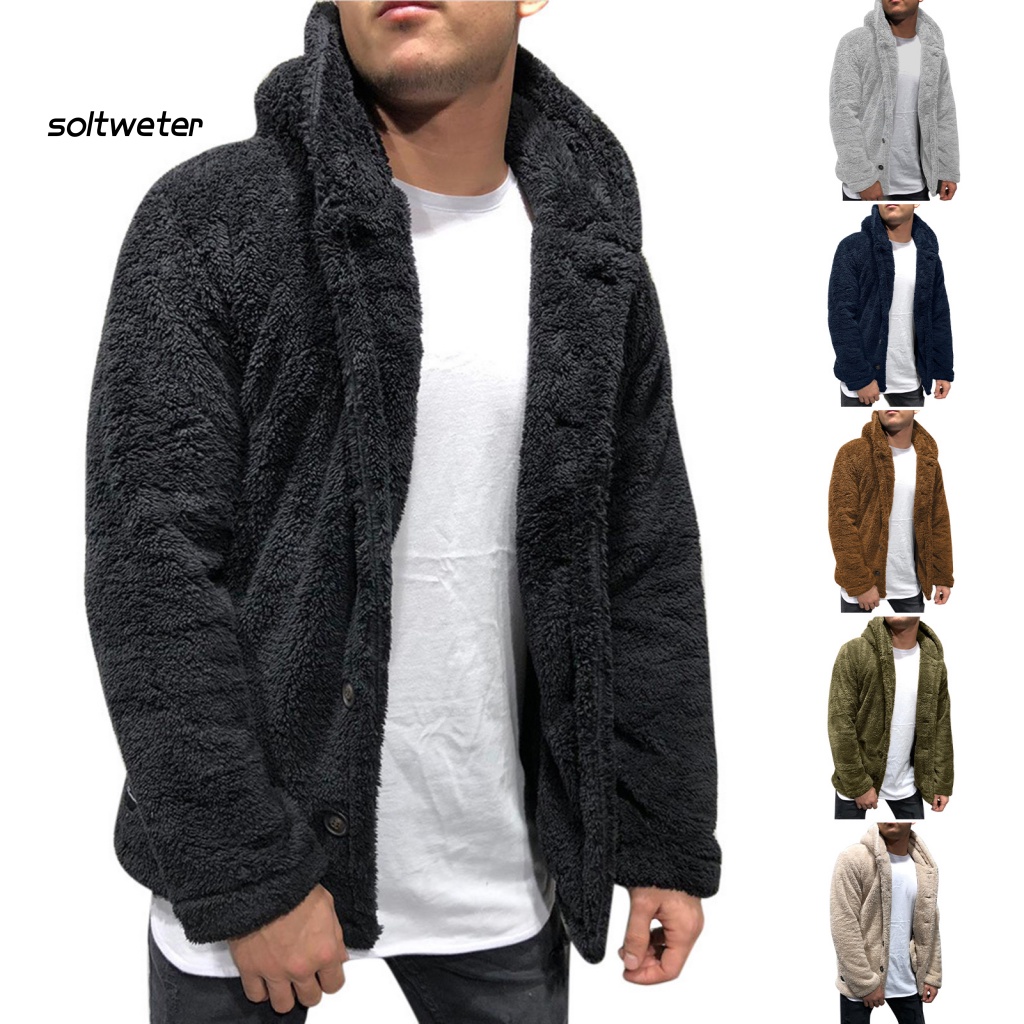 St Áo Khoác Mùa Đông Mềm Mại Có Mũ Trùm Màu Trơn Cài Nút Dày Dặn Có Khóa Cài Cho Nam Mặ