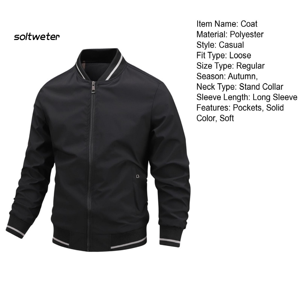 Áo Khoác Bomber Cổ Đứng Dáng Rộng Màu Trơn Phong Cách Đường Phố Thu Đông Cho Nam