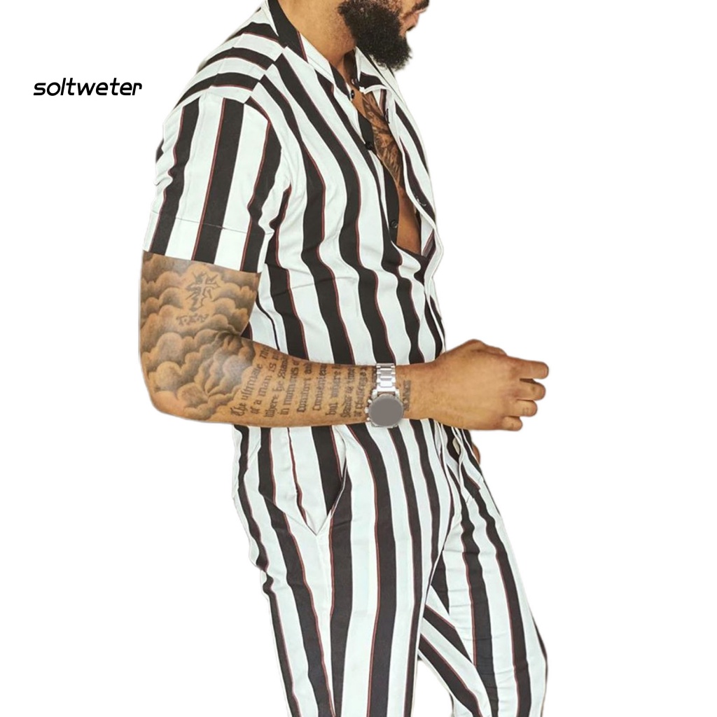 Bộ Đồ 2 Món Áo Cổ Đứng Cài Một Hàng Nút Phối Quần Short Vải Mềm Màu Tương Phản Cá Tính Cho Nam