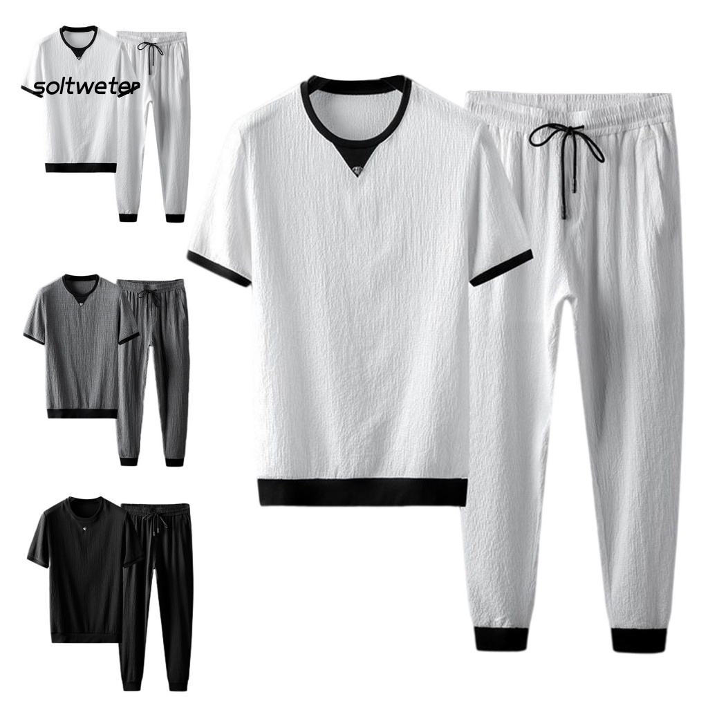 1 Bộ Quần Jogger Bằng Polyester Siêu Mềm Thấm Hút Mồ Hôi Phối Dây Rút Thiết Kế Đơn Giản Cho Nam