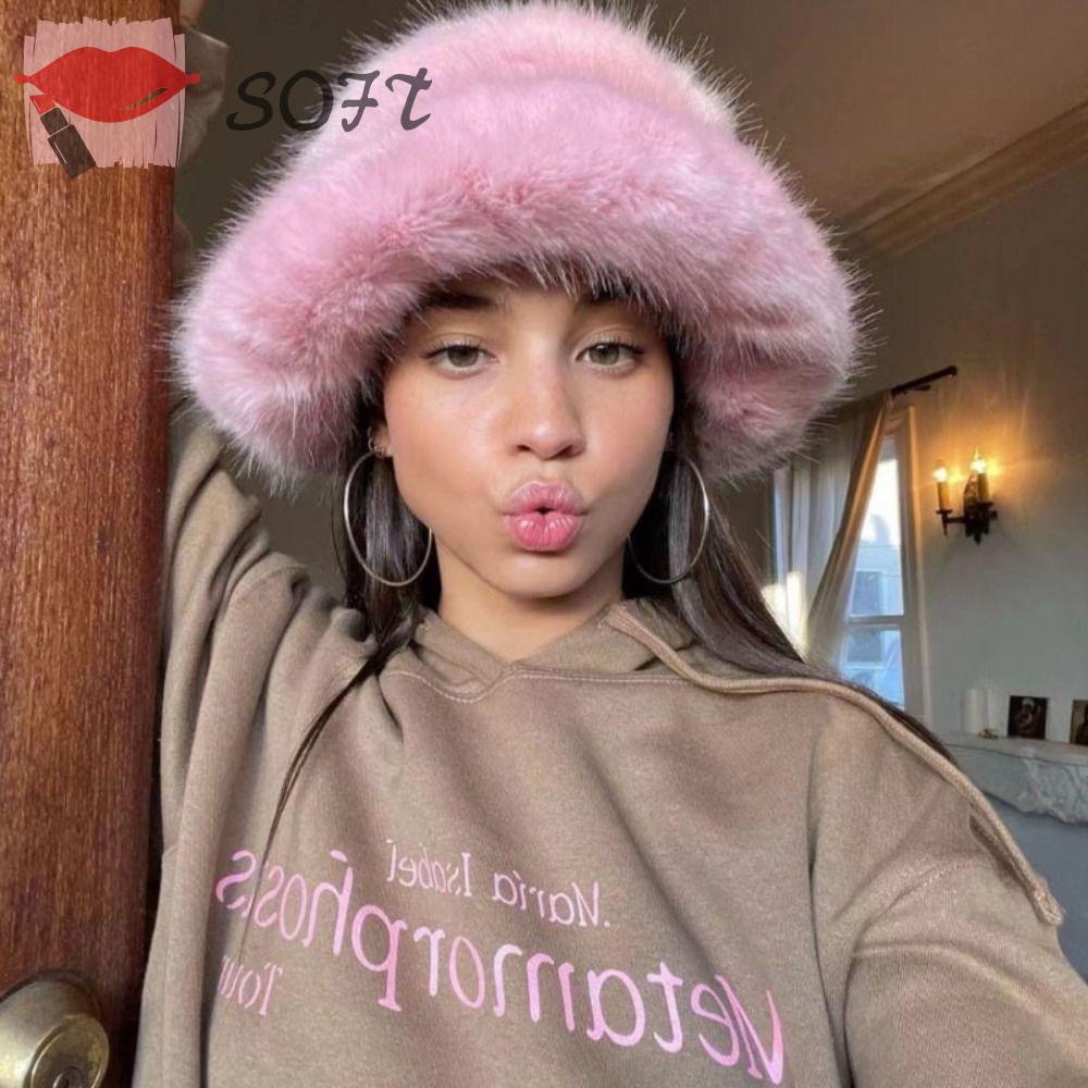 Mũ Bucket Giả Lông Thú Sang Trọng Có Thể Điều Chỉnh