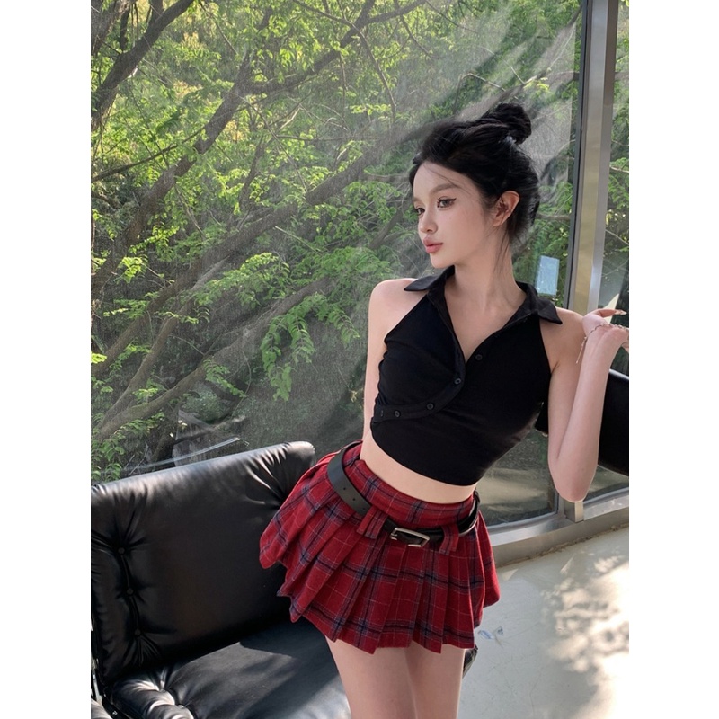 Áo Thun Không Tay Dáng Ngắn Ôm Sát Màu Đen Thời Trang Mùa Hè Cho Nữ