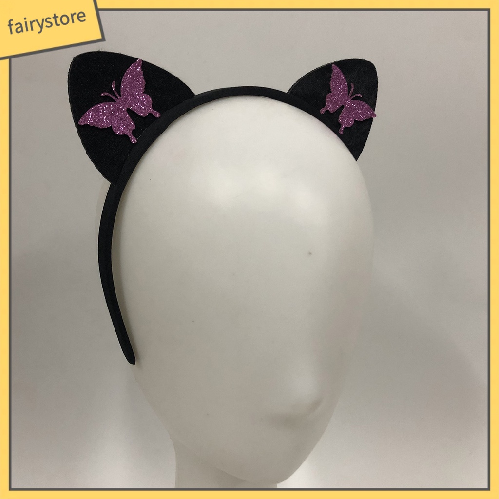 Băng Đô Tai Mèo Bằng Vải Chống Trượt In Họa Tiết Bướm Dễ Thương